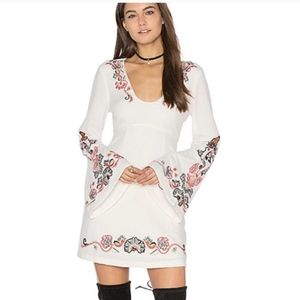 Free People,Holiday Folk Mini Dress in Ivory Combo, size M